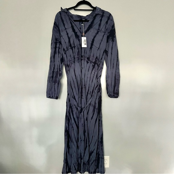 NEW NWT Hatley Blue Navy Tie Dye Button Down Belted Long Sleeve Maxi Dress - Picture 11 of 16